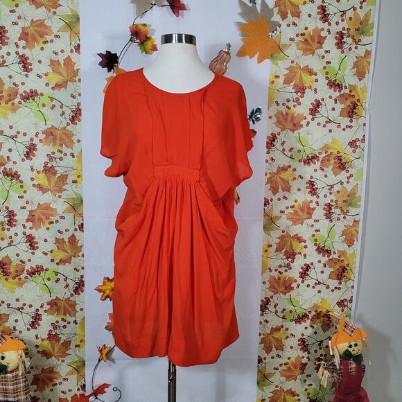 Zara Women's Orange Pleated Short Sleeve Round Neck Basic T-Shirt Size M - Picture 2 of 8